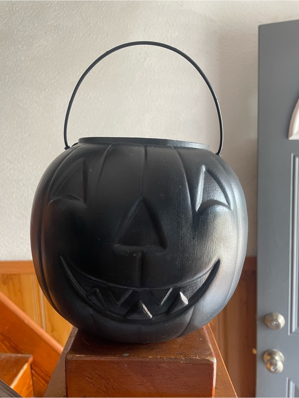 Rare Vintage Halloween All Black Jack-O'-Lantern Plastic Candy Bucket Home Decor